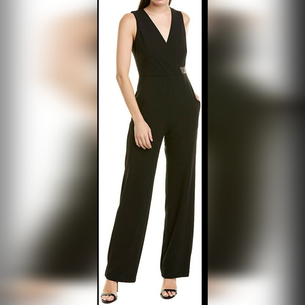 Donna Morgan Women's Black Sleeveless Crepe Embellished Jumpsuit
